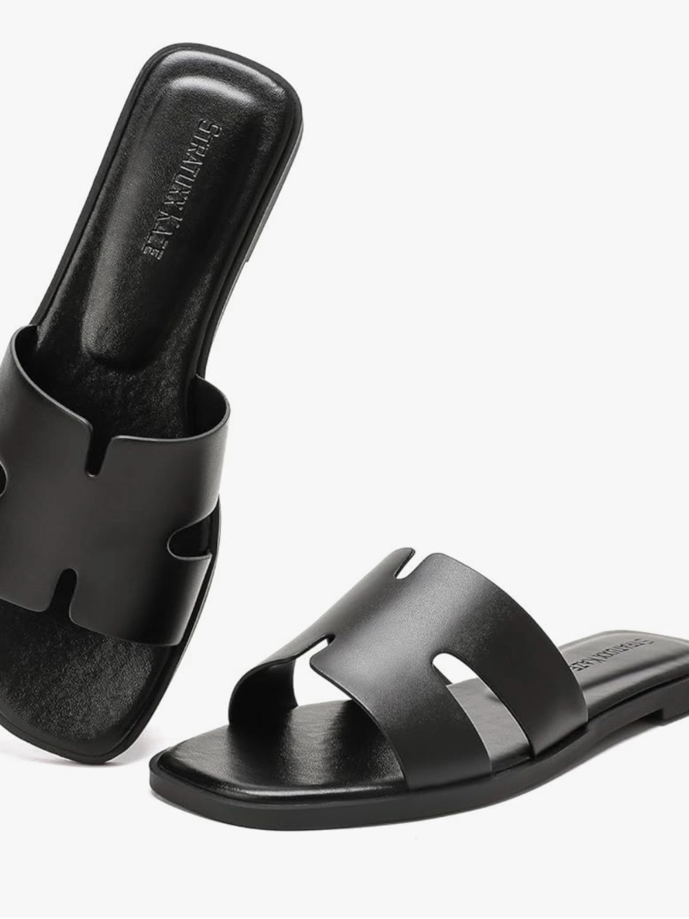New Stratuxx Kaze Women's Open Toe Flat Black  Dress Slide Sandals size 8